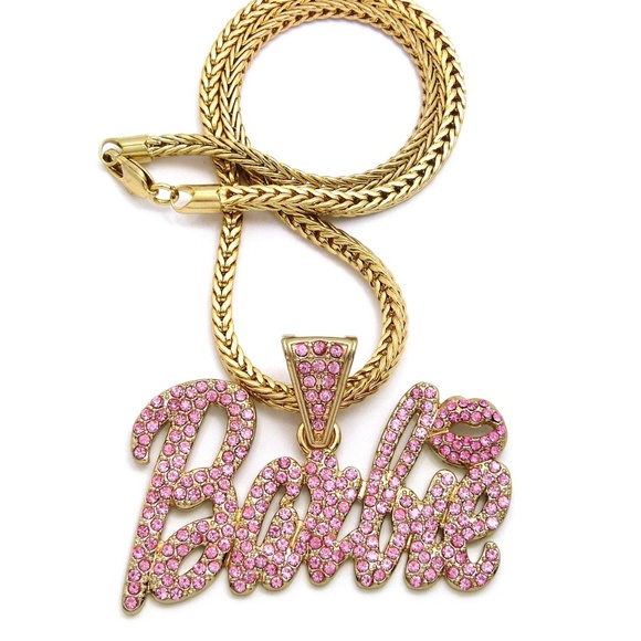 Pink Barbie Lips pendant 4mm/18" Franco Chain - Picture 1 of 6